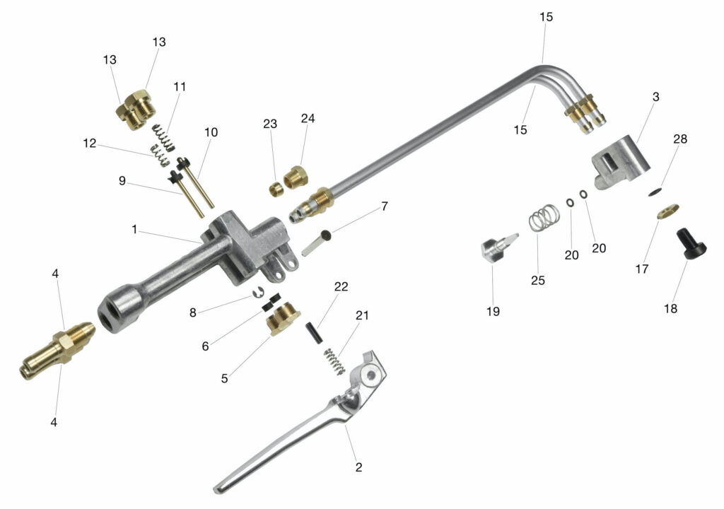 Spare parts for Unigett double tube manual spraygun for die casting and hot molding - Taccon Srl